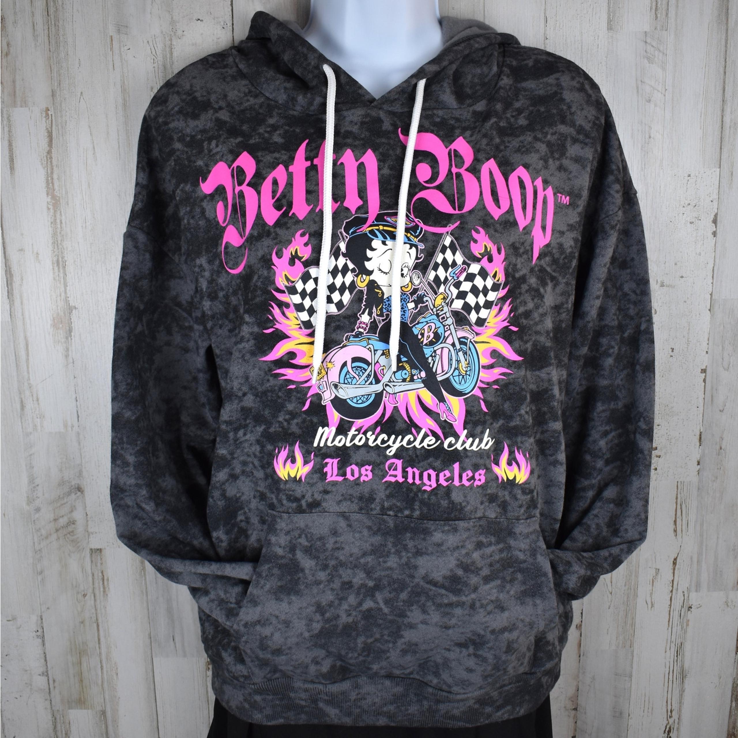 Betty Boop Motorcycle Club Riding black/gray biker pullover hoodie Women's small