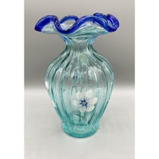 Fenton Aquamarine Cobalt Blue Scalloped Trim Retired Signed Shelley Fenton #218