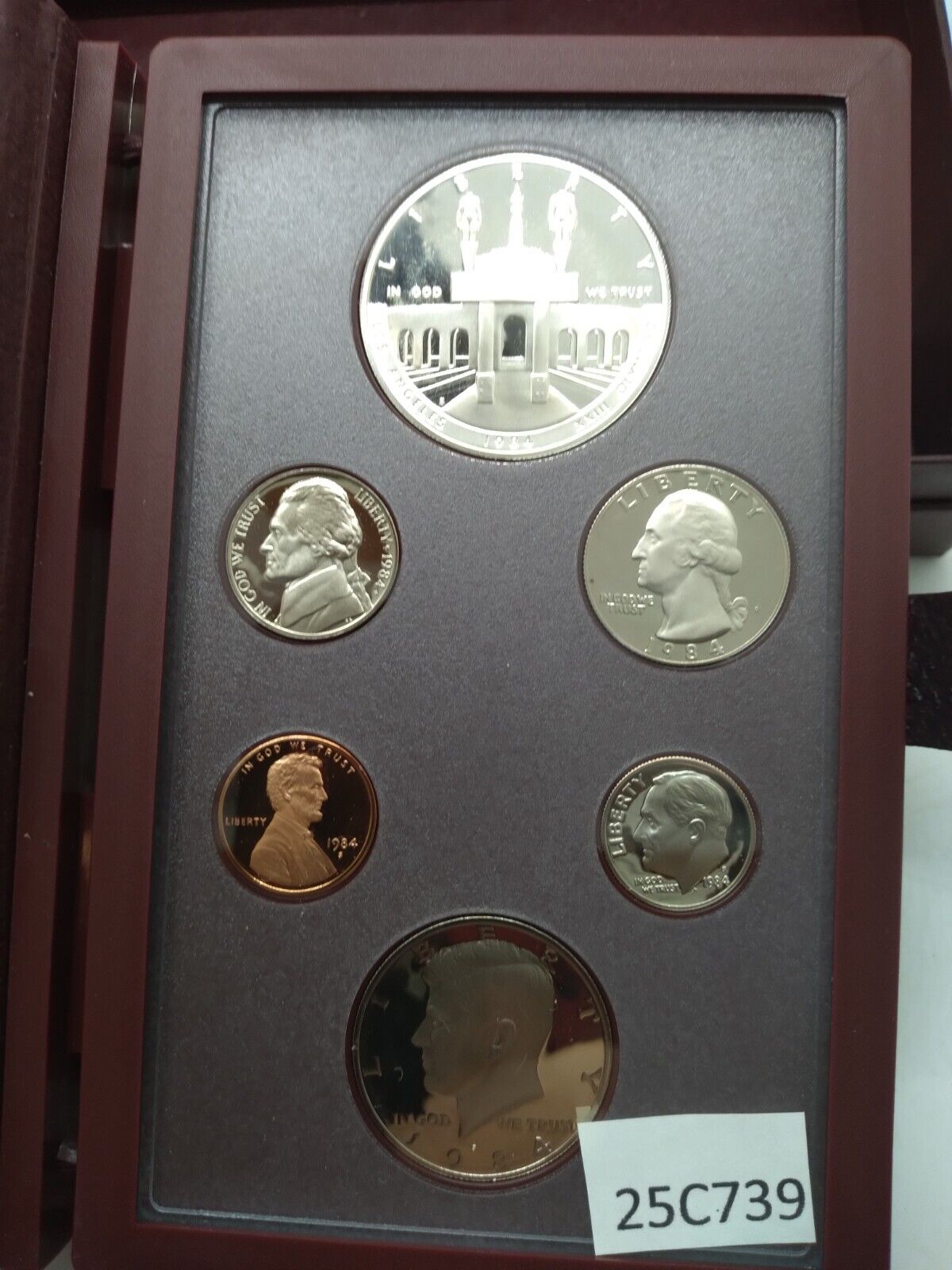 1984 US Mint Prestige set, Olympic silver dollar, 6 proof coins w/box br1 25c739