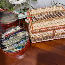Sewing box and tin of lace