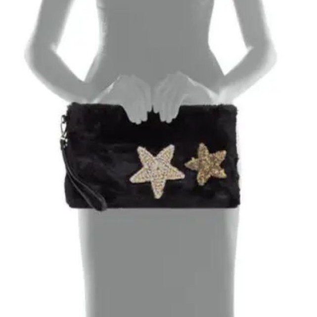 Star Patch Faux-Fur Clutch Bag