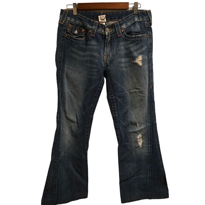 P7049 true religion flare jeans distressed medium wash size 30in