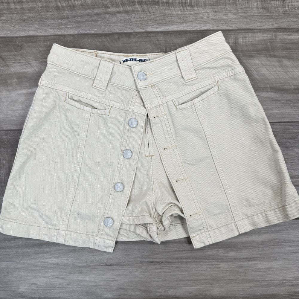 Free People We The Free Midnight Sun Skort Mini Denim Natural Boho Size 25 NWT
