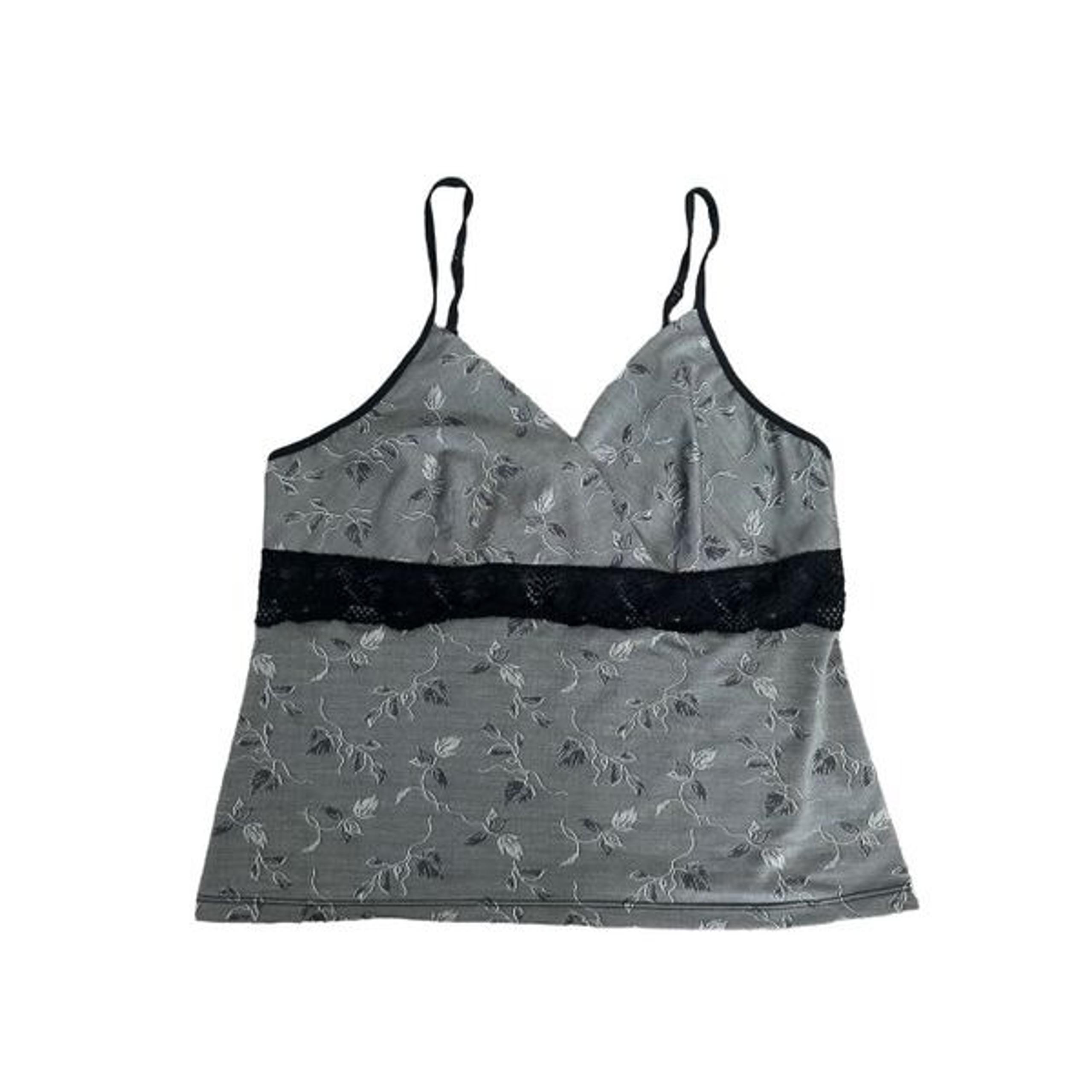 vintage y2k morgan taylor intimates tank top camisole gray leafs black lace M