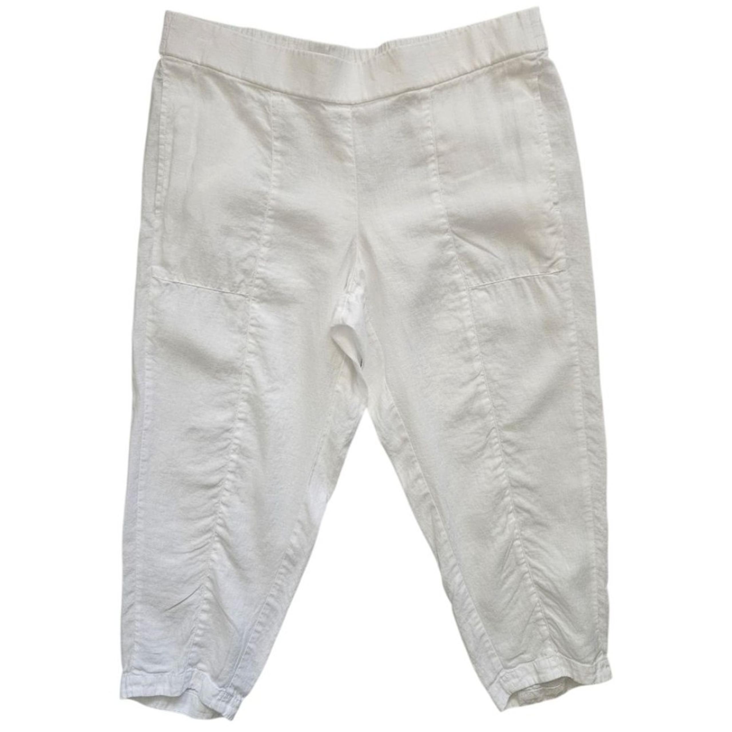 Eileen Fisher White 100% Organic Linen Pull-On Cropped Pants Size M
