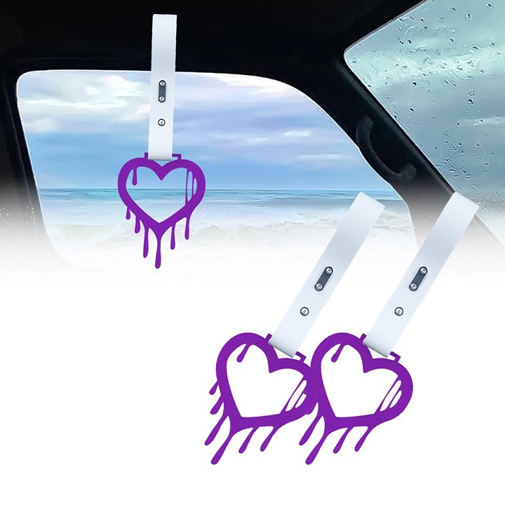 New 2PCS Drip Heart Shaped Purple JDM TSURIKAWA Handle White Strap Charm Drift