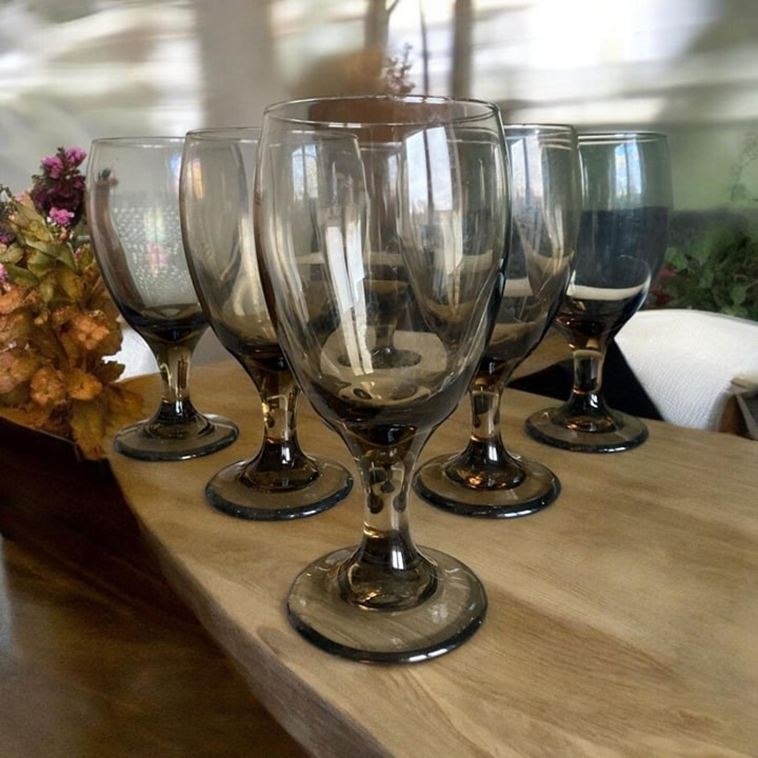 Set Of 6 Vintage Libbey Tawny Smoky Brown Goblet Glasses READ