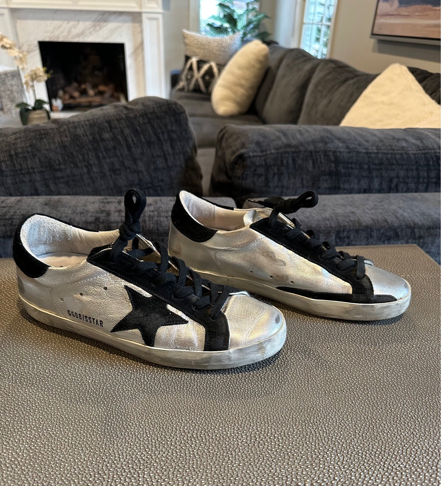 GOLDEN GOOSE SuperStar low top Sneakers Black & Silver Size 37.Made in Italy