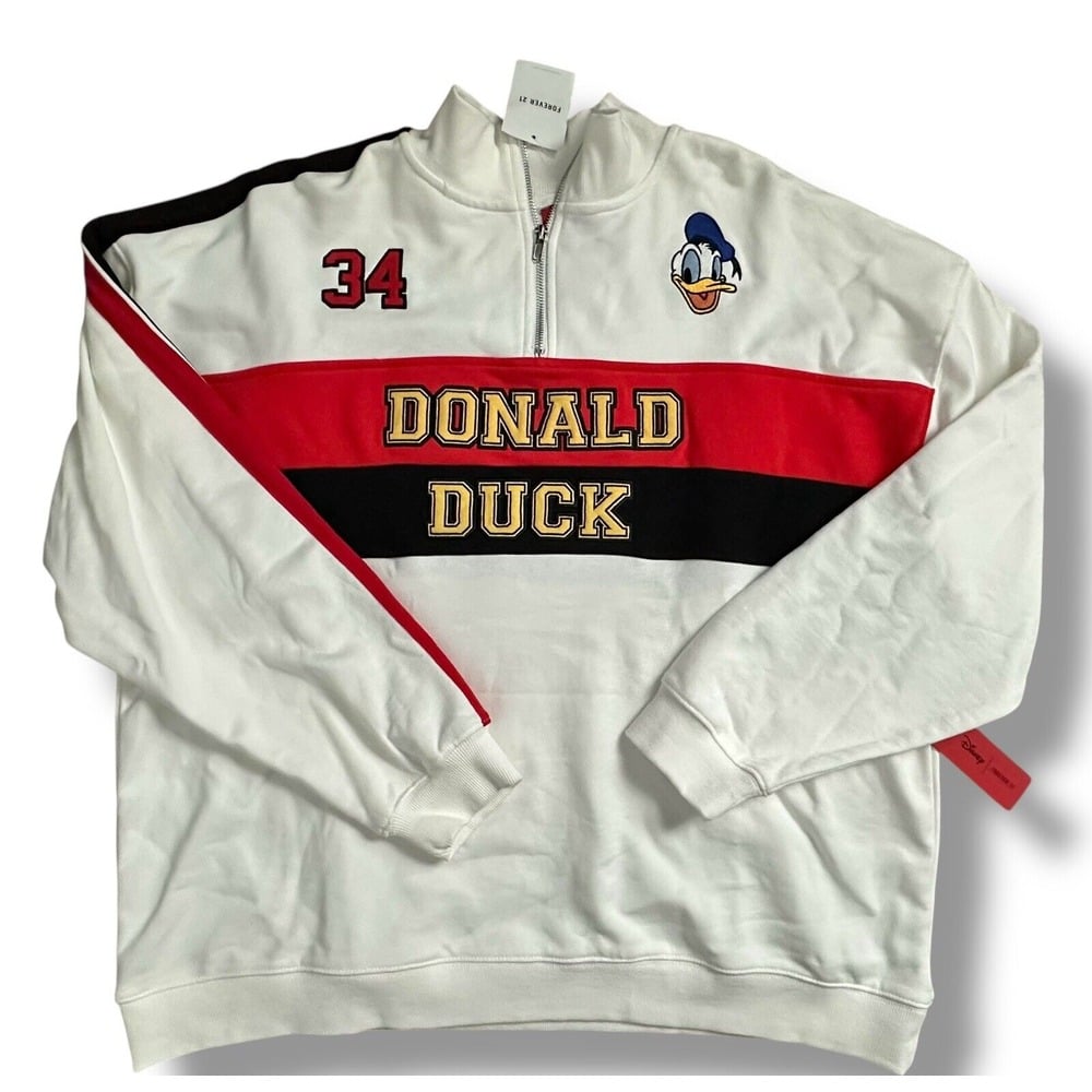 NWT Disney Donald Duck x Forever 21 Half-Zip Funnel Neck Pullover Sweater Sz 2X
