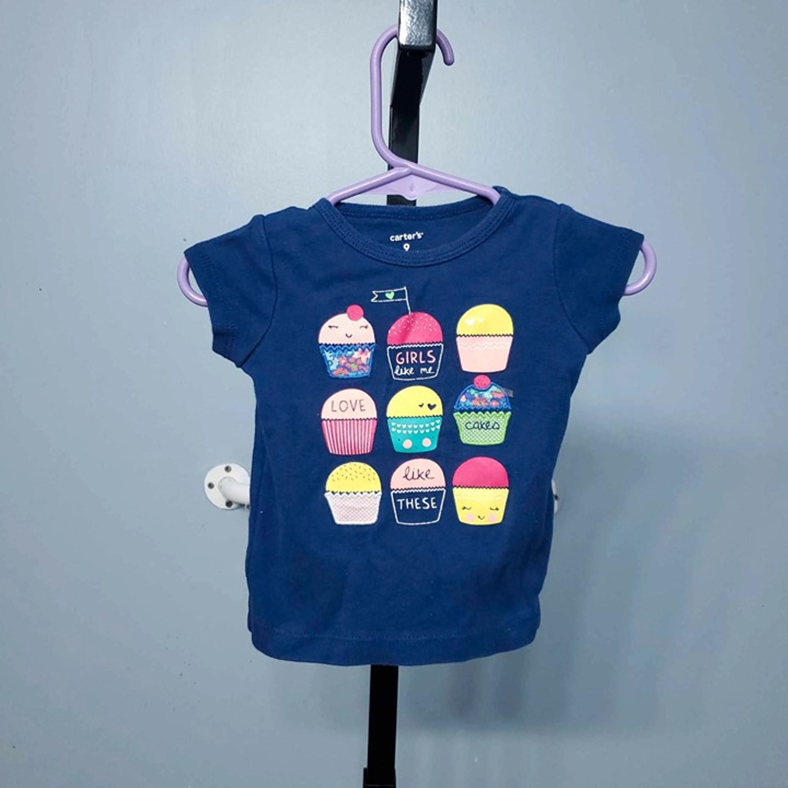 Carter's Girls Blue Graphic Print Cupcake Short Sleeve Top Shirt |Size: 9M