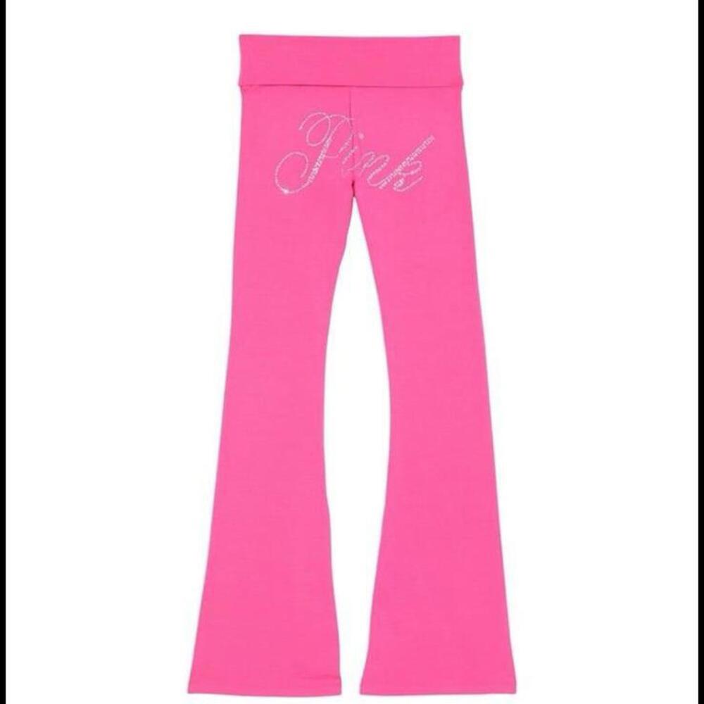 Y2K Victorias Secret PINK VS Bling Cotton Foldover Flare Leggings