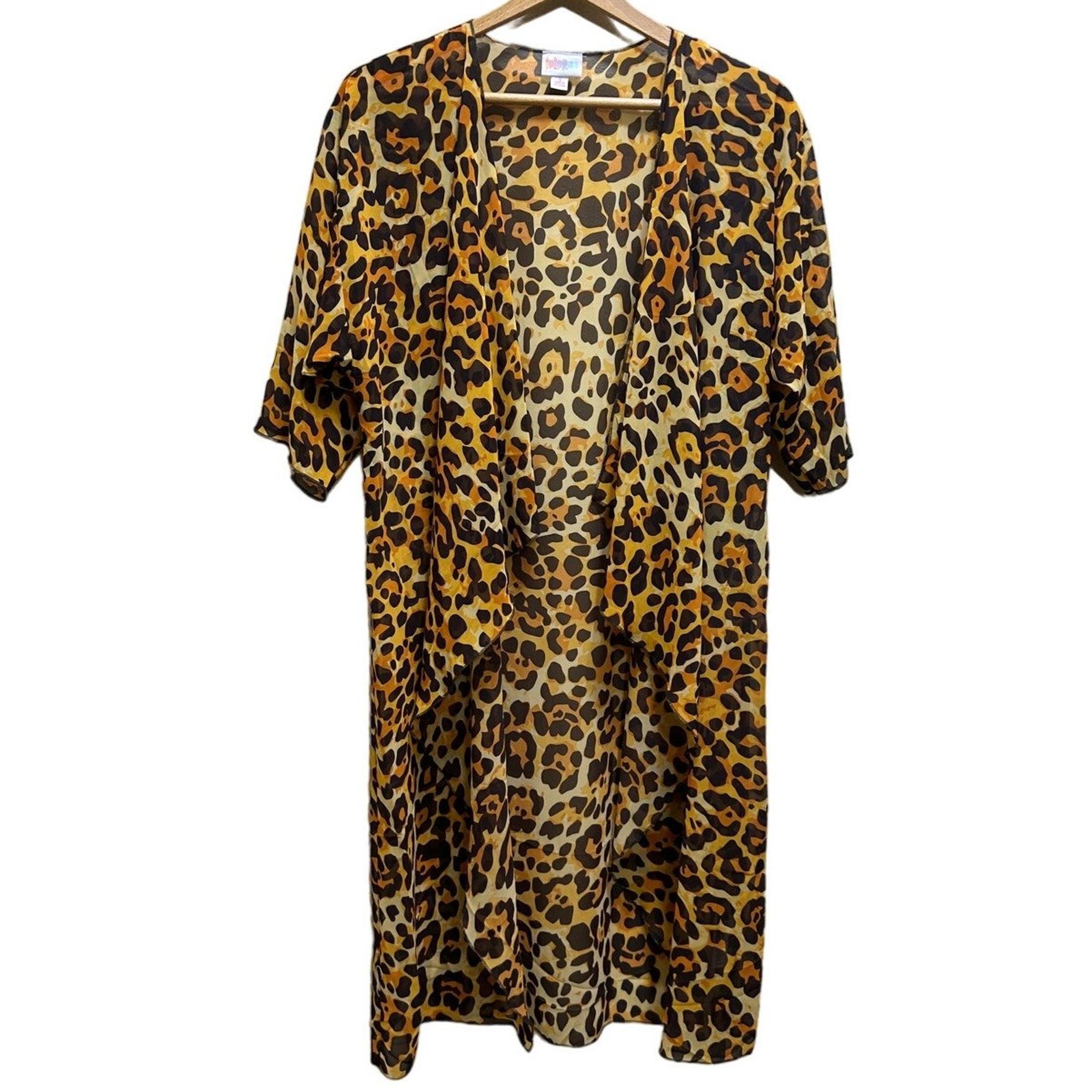 LuLaRoe Shirley Cheetah Swimwear Cover Up S Open Sheer Cardigan Coastal Chic