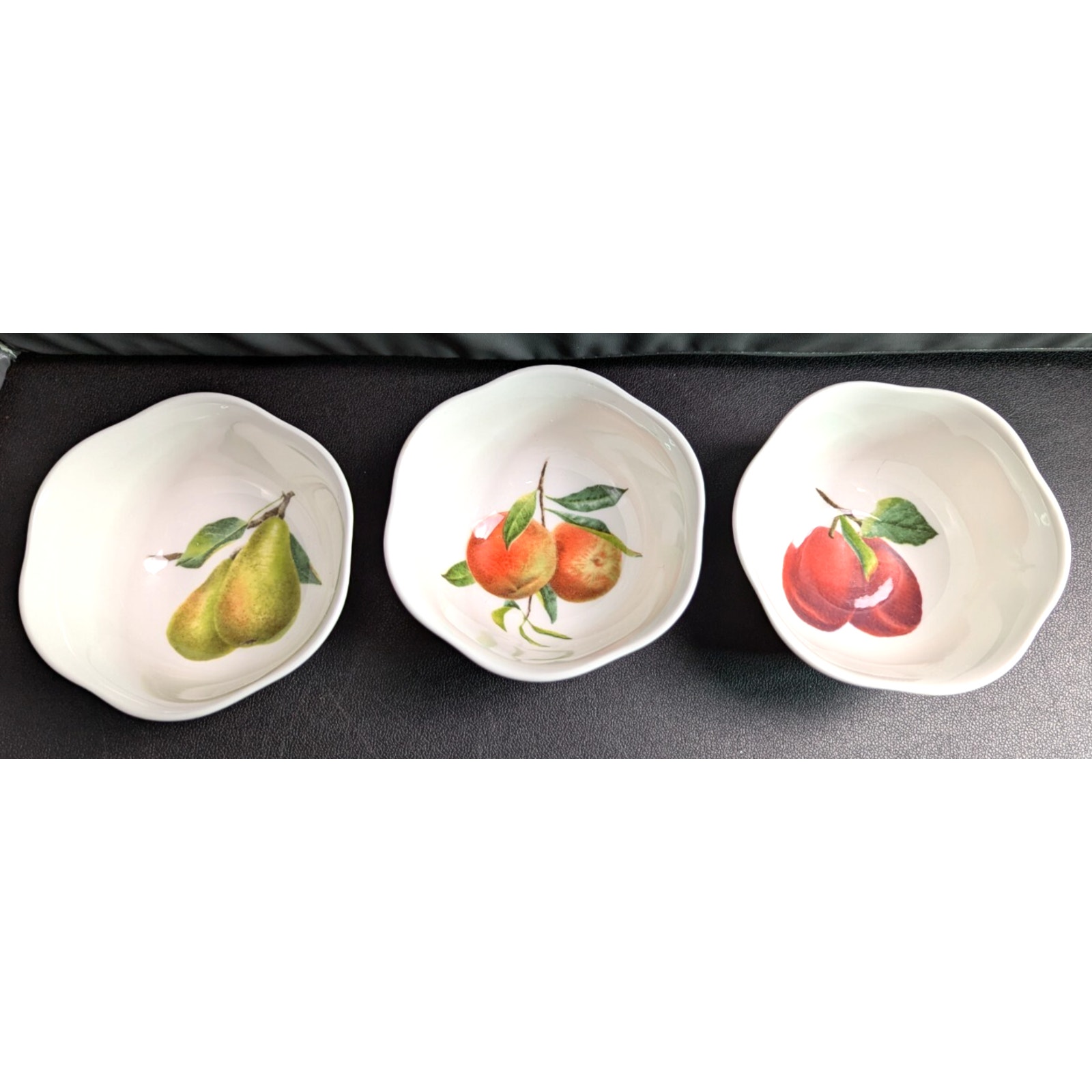 Set of 3 Lenox Orchard In Bloom Dessert Bowls Striped Fruits Pear Peach Plum