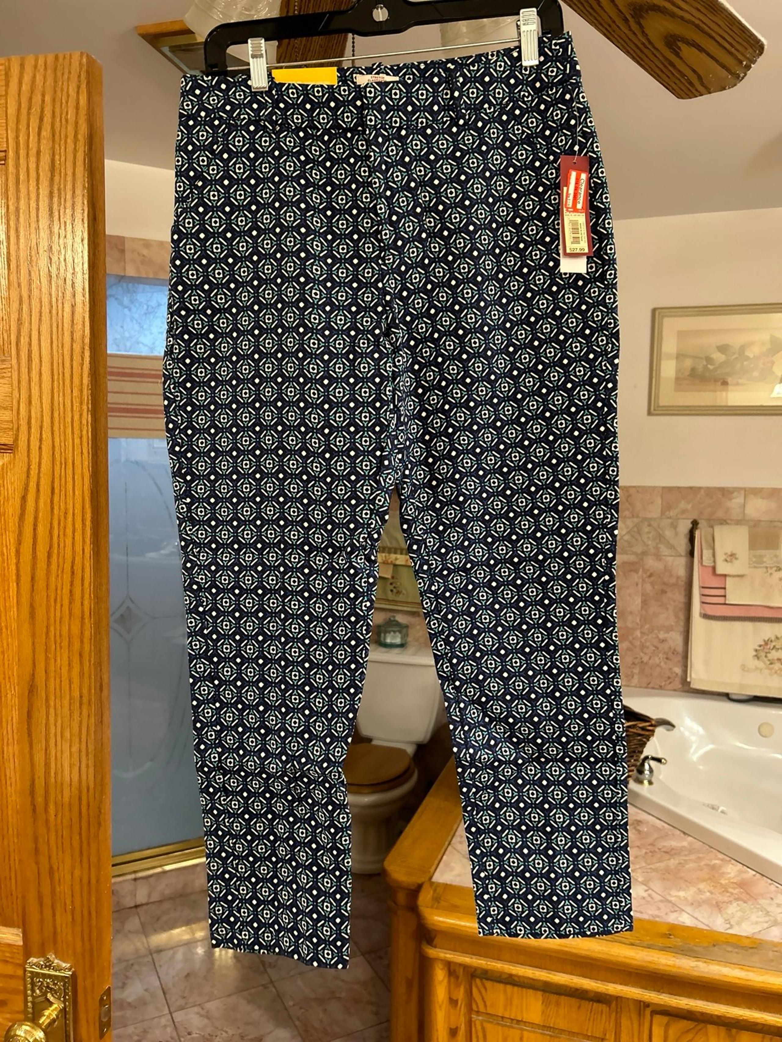 Navy turquoise and white cotton pants with stretch