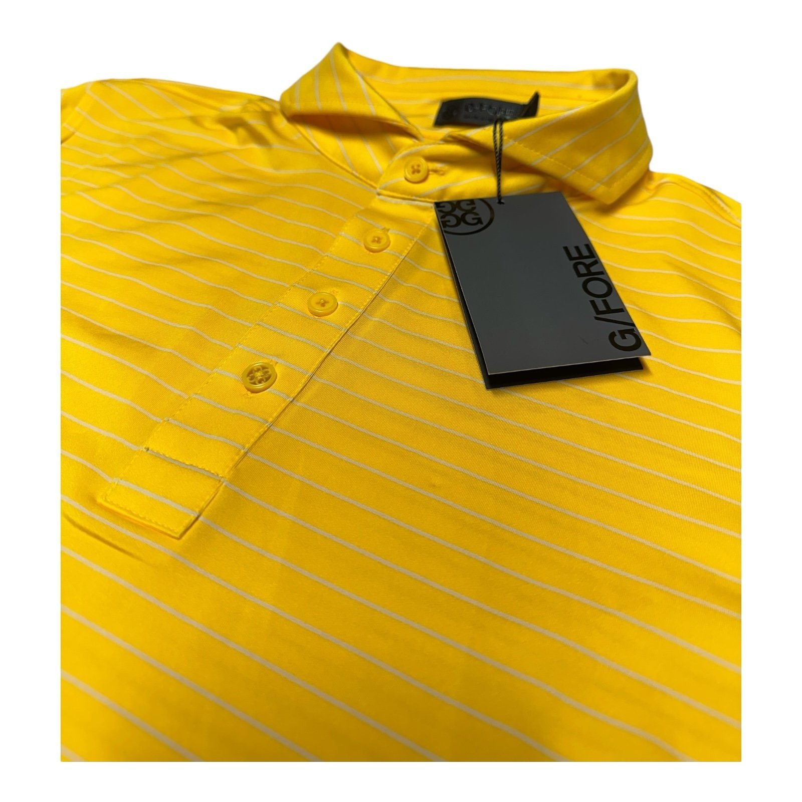 G/Fore Club Striped Tech Polo Size M Slim Fit Golf Polo Flyy Yellow G4MS23K001