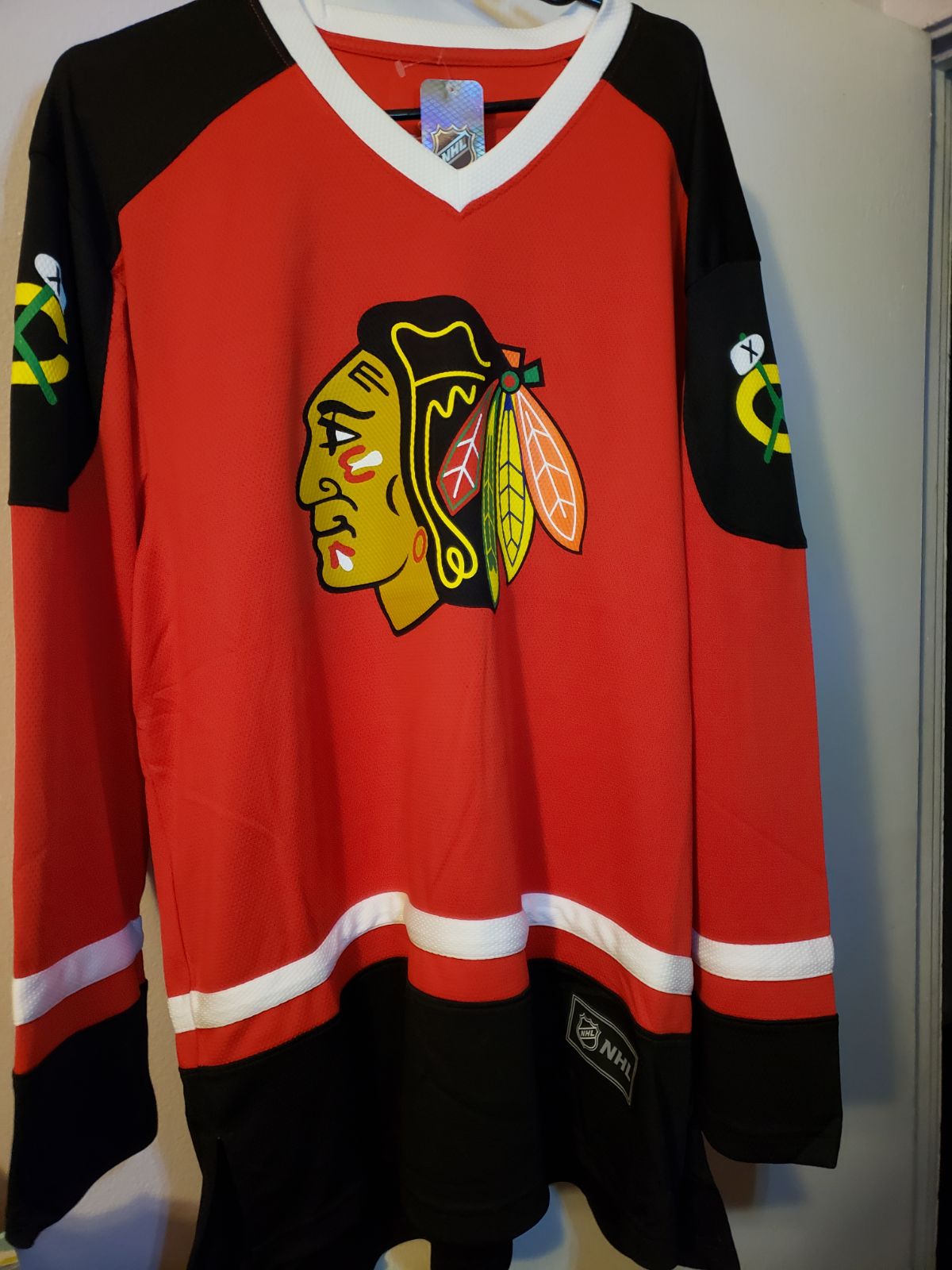 Chicago Blackhawks hockey jersey.