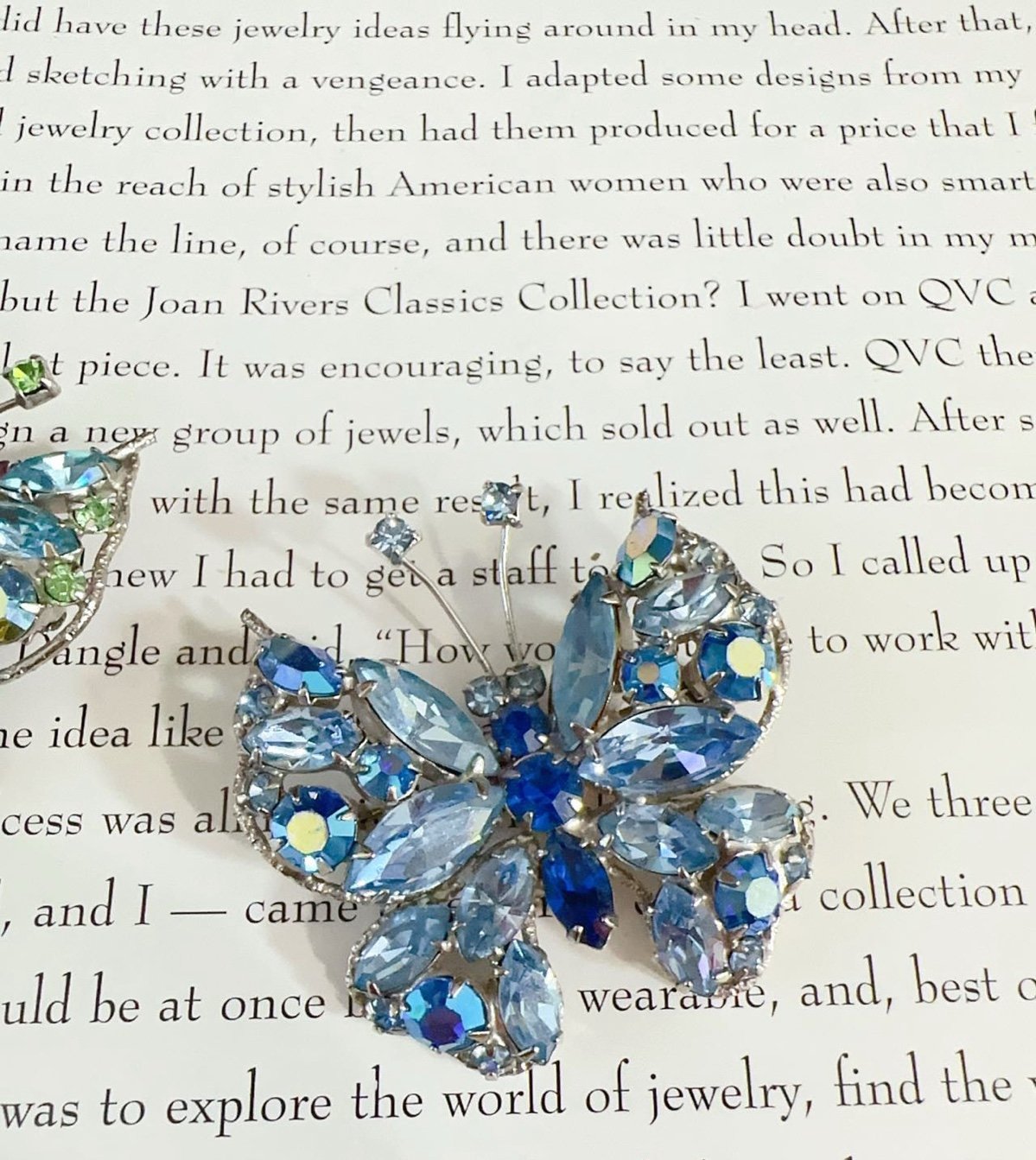 Vintage Regency Blue Rhinestone Butterfly Brooch
