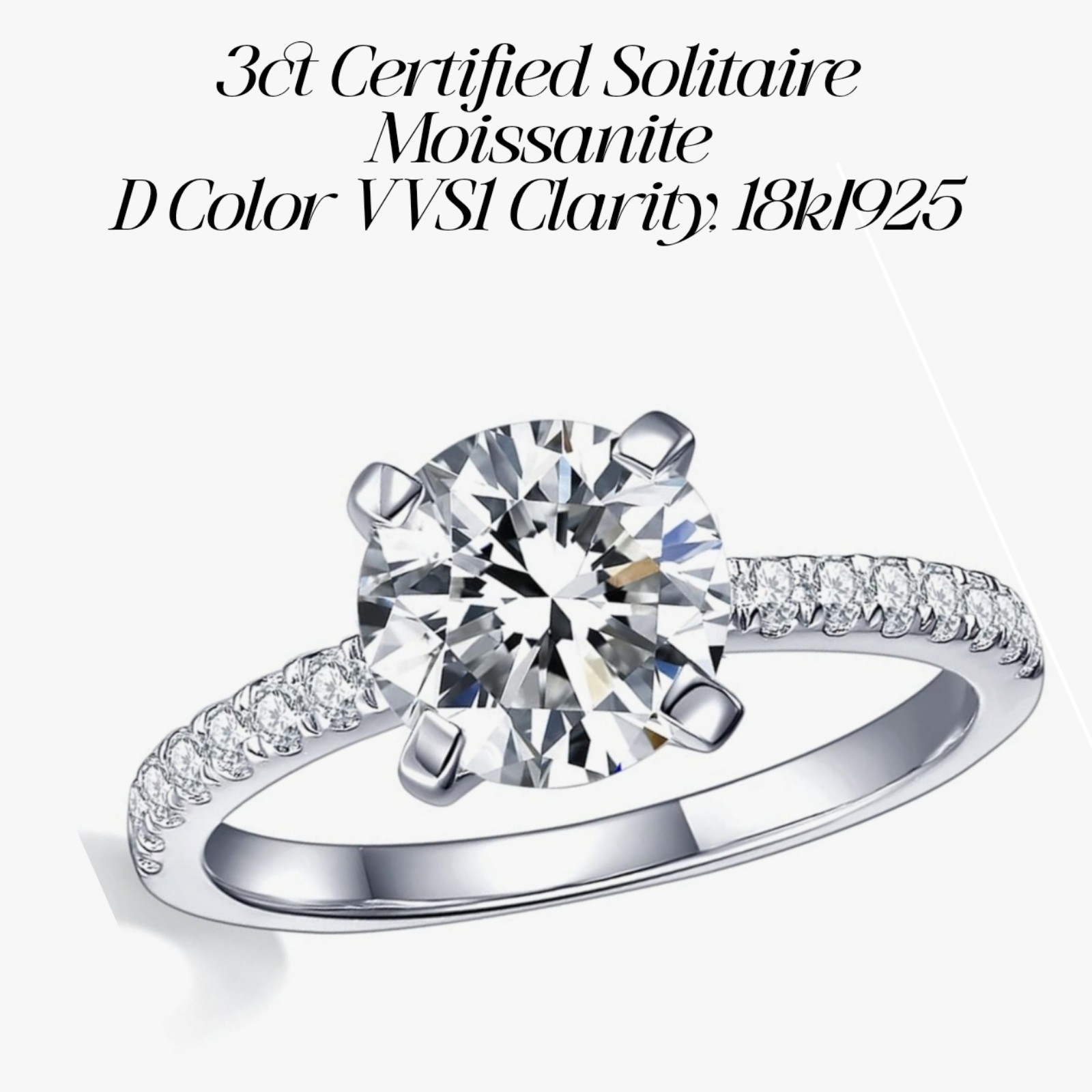 3ct Certified Moissenite diamond solitaire ring engagement ring stunning.