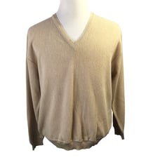 Peru Unlimited Men's V Neck Sweater Baby Alpaca Wool Size Large Beige Tan Sand