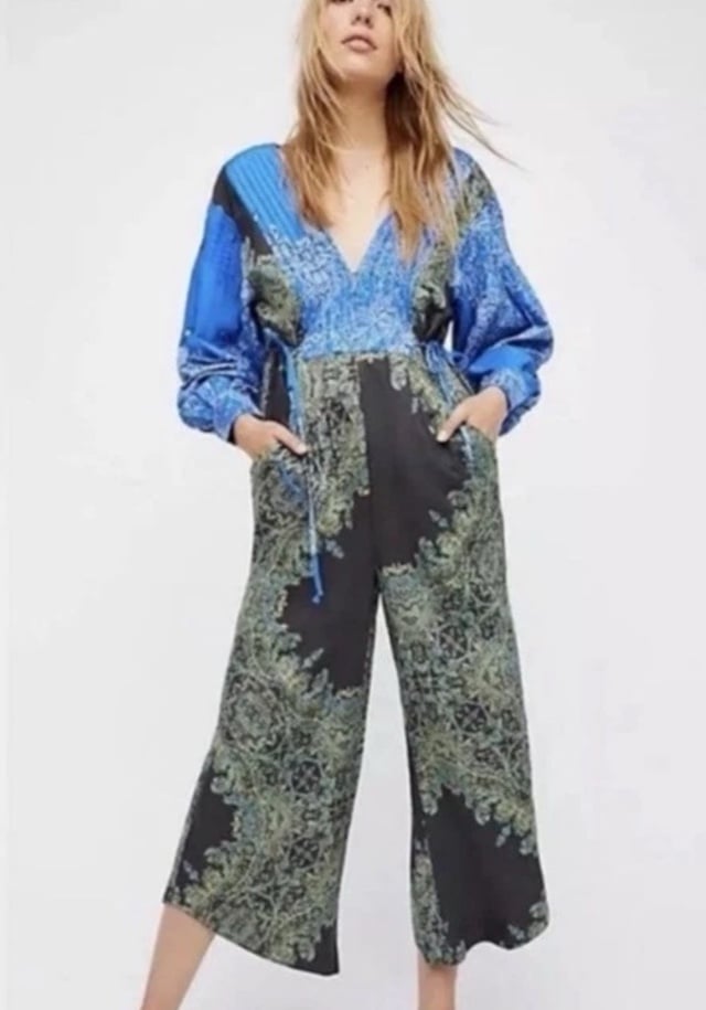 Free People Blooming Fields Boho Jumpsuit Wide Leg Pants Romper
