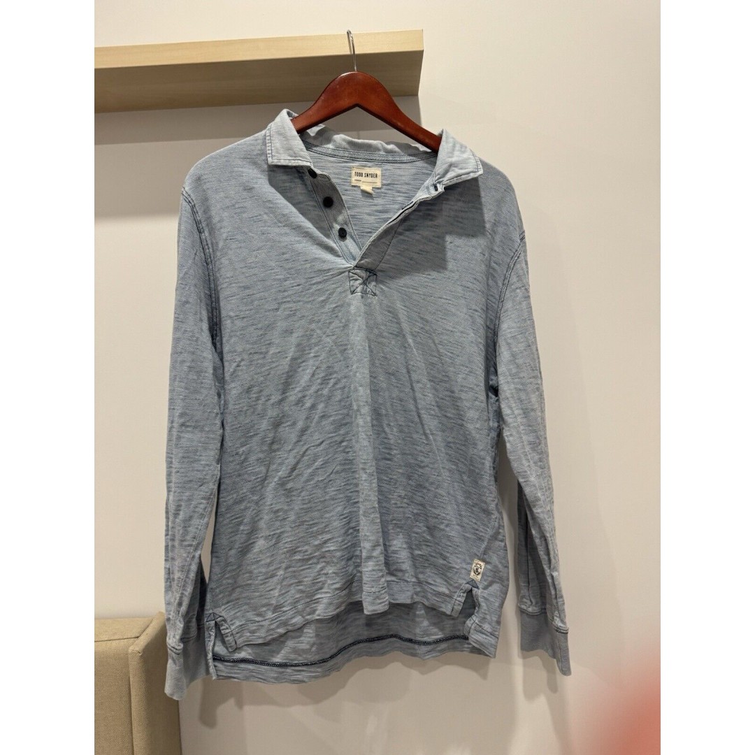Todd Snyder White Wash Indigo Light Blue Long Sleeve Rugby Polo Shirt Mens Large