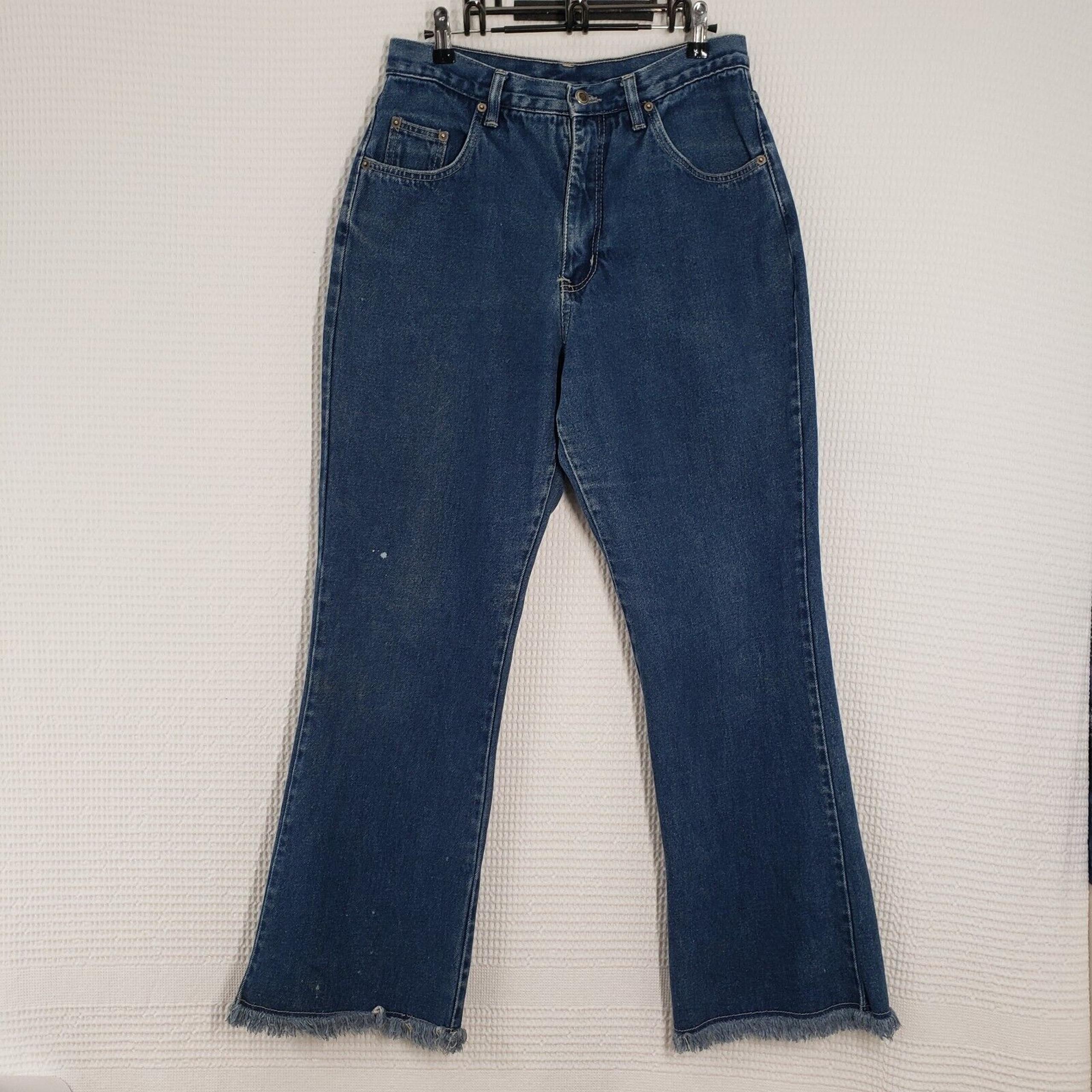 Vintage Adriana Sport Flare Jeans Women 28x30 Fringe High Waisted Stone Wash 80s
