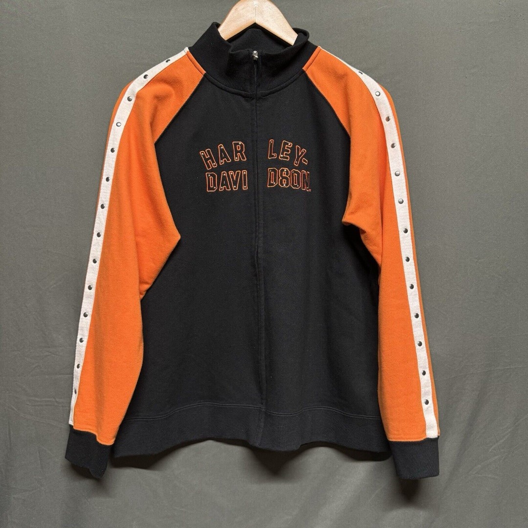Vintage Y2k Harley Davidson Motorcycle Zip-up Jacket Stud Moto Orange Women’s L