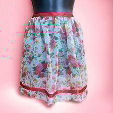 Beautiful Vintage Transparent Floral Apron Womens OS Red Tie Hostess Collectable