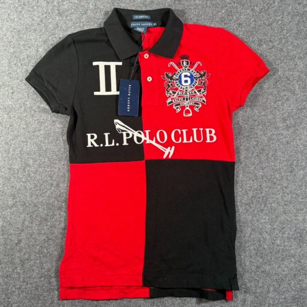 VTG Y2K Polo Ralph Lauren Skinny Polo Club Shirt Embroider Colorblock Small NWT