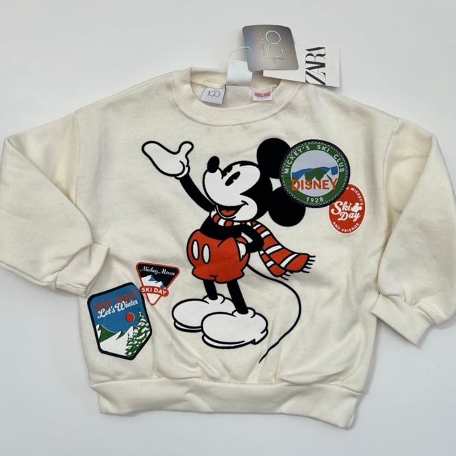 Zara Kids Mickey Mouse Disney Flocked Sweatshirt 4-5y