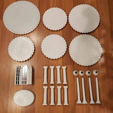 Pre-Owned Lot Of Wedding Cake Seperator Plates, Tiers, Cake Topper & Turntable