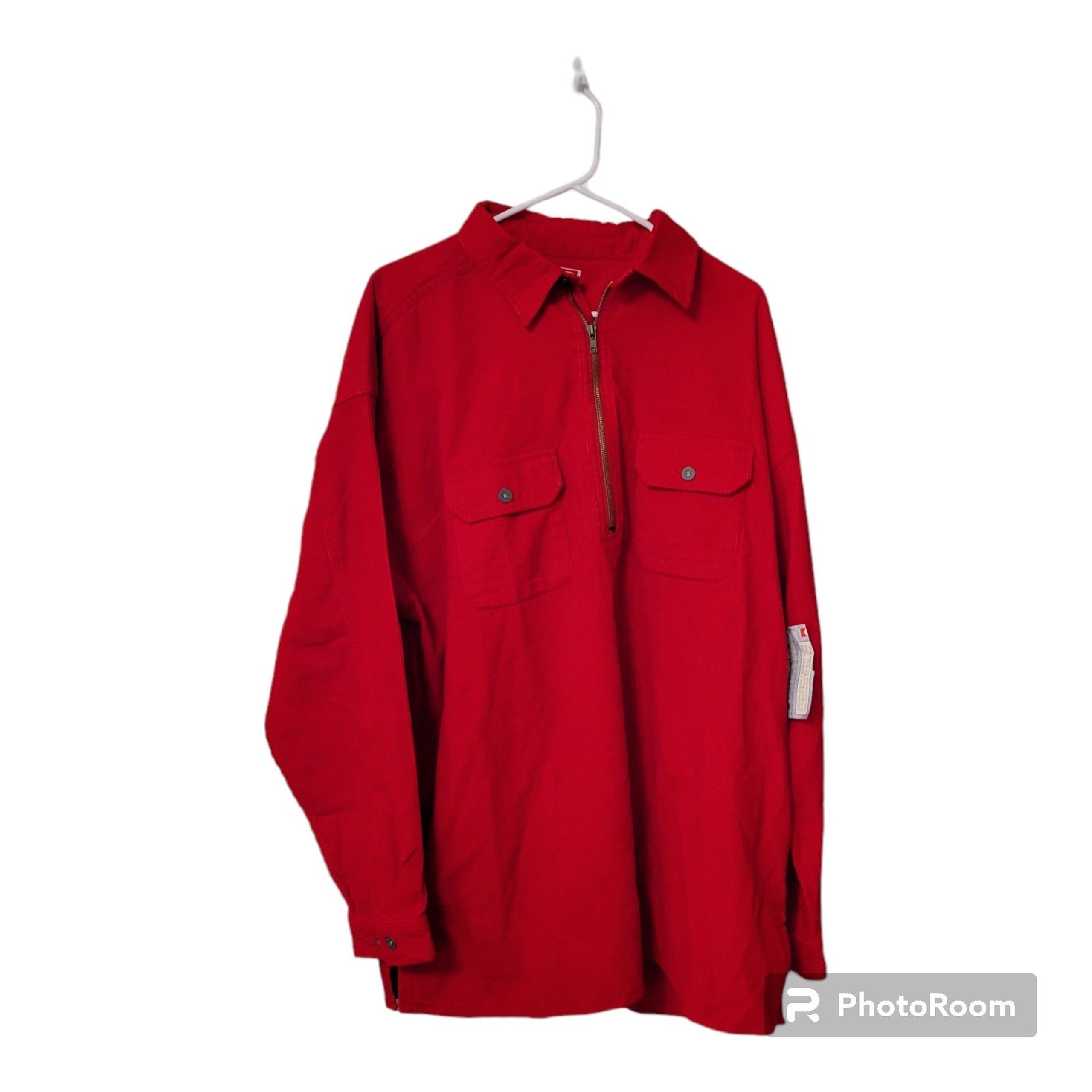 Marlboro Unlimited Mens Red Corduroy Quarter Zip Shirt Jacket Vintage XL NWT