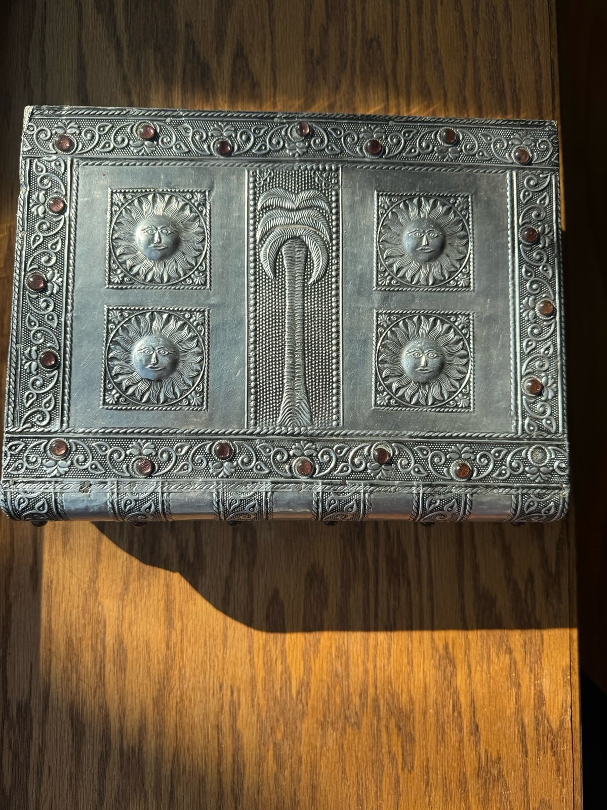 Vintage Decorative Silver toned with Purple Embellishments Jewelry Box