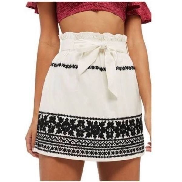 J. Marie White Mini Skirt with Black Embroidery Size S