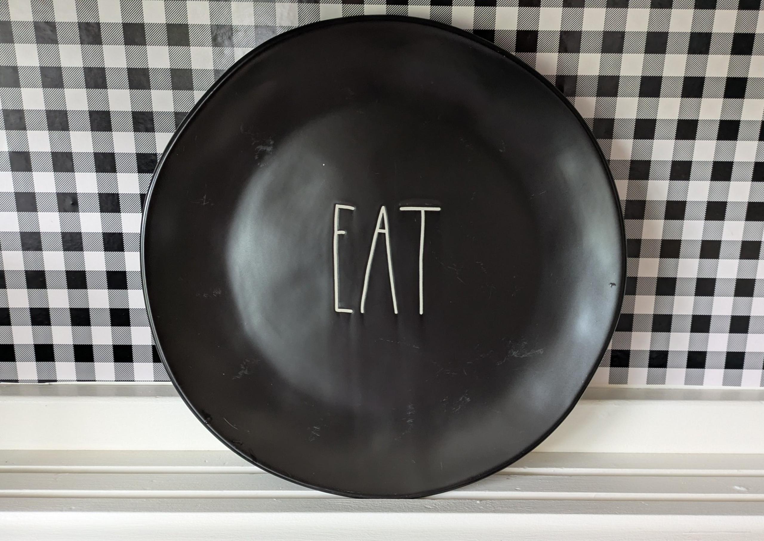 EAT 11" Rae Dunn Artisan Collection Dinner Plate Black White Lettering Magenta
