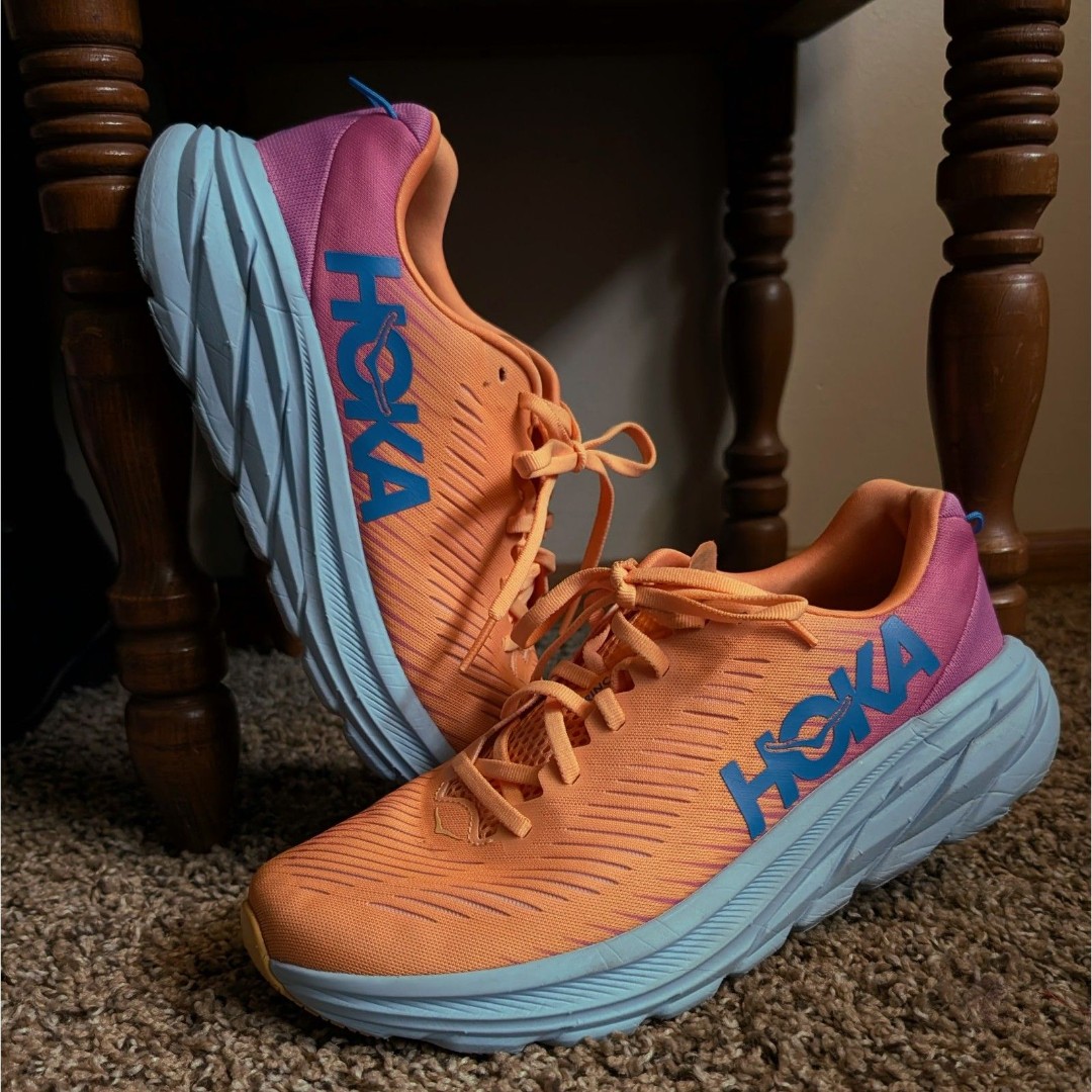 Hoka One One Rincon 3 Running Shoes Women's 10B Orange Blue Training Sneakers