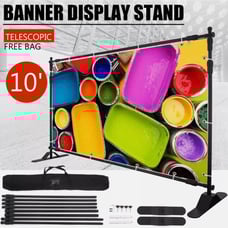 8x10Ft Banner Stand Heavy-Duty Backdrop Telescopic Adjustable Repeat Step