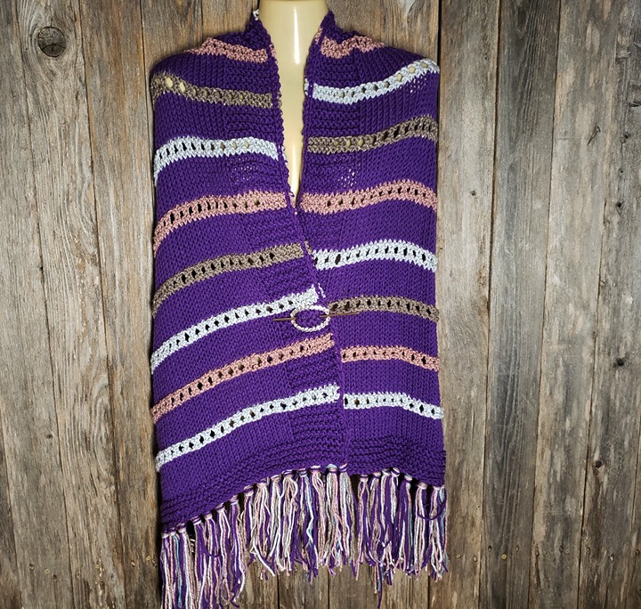 NEW Women's Purple Multi Metallic Hand Knitted Shawl Scarf Wrap Boho Hippie