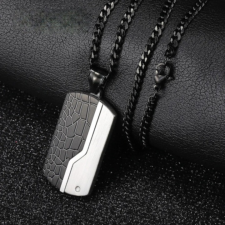 Silver Black Stainless Steel Dog Tag Pendant Necklace Military Curb Chain 24