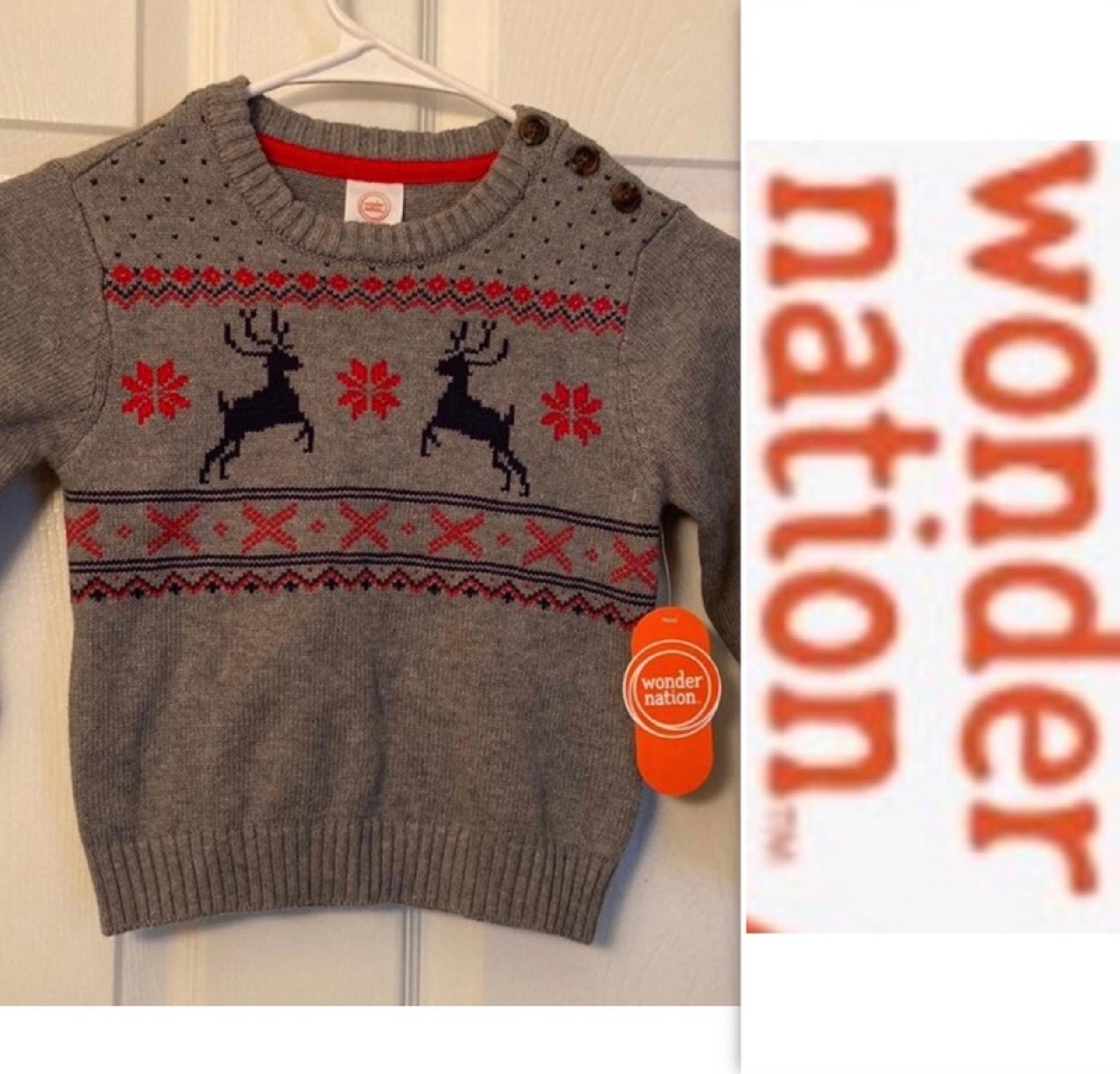 Wonder Nation Boys Cotton Grey Holiday Sweater