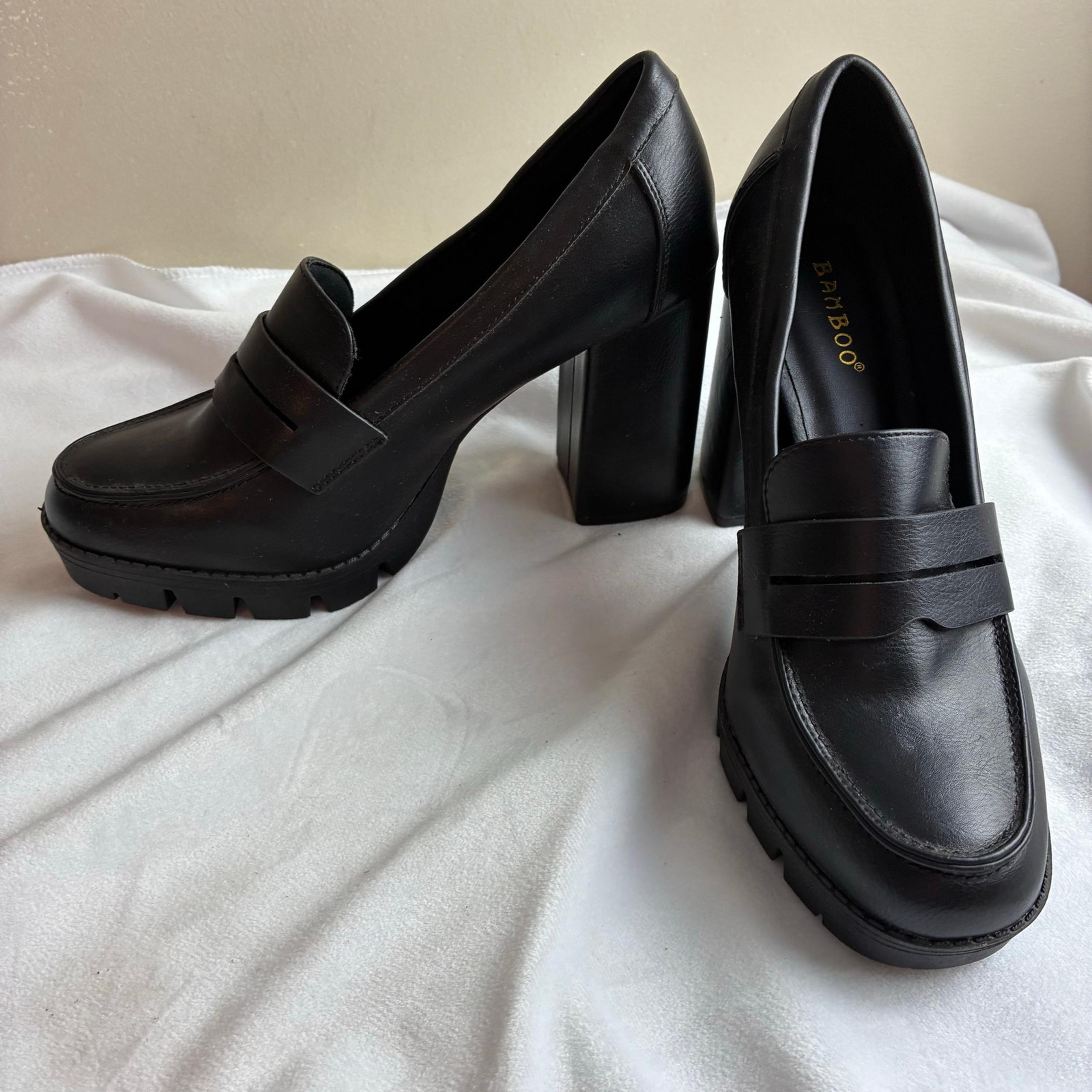 Bamboo Chunky Block Platform Heel Loafers Women’s 8.5 Black Goth Wednesday Adams