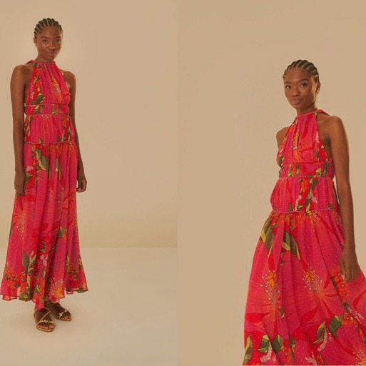 Farm Rio Red Pietra Floral Sleeveless Maxi Dress