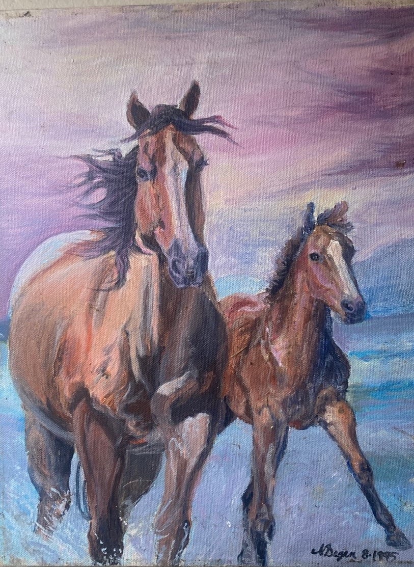 Original Acrylic painting Mare and Foal
