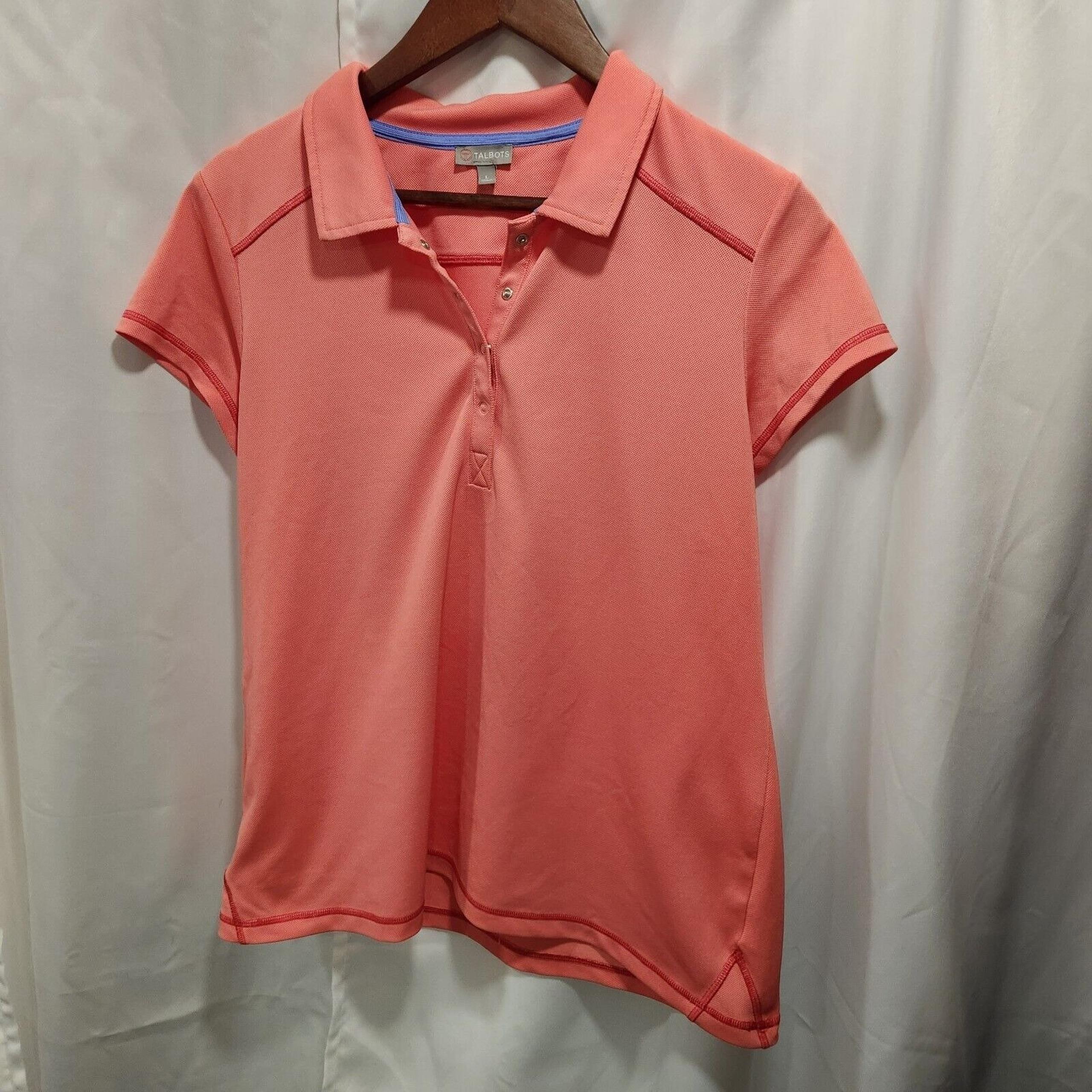 T by TALBOTS Women's Performance Polo Shirt Peach Coral Short Sleeve Size Large