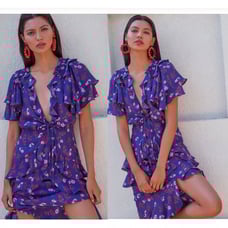 La Maison Talulah The Yearning Ruffle Midi Dress Purple Floral Romantic Boho S