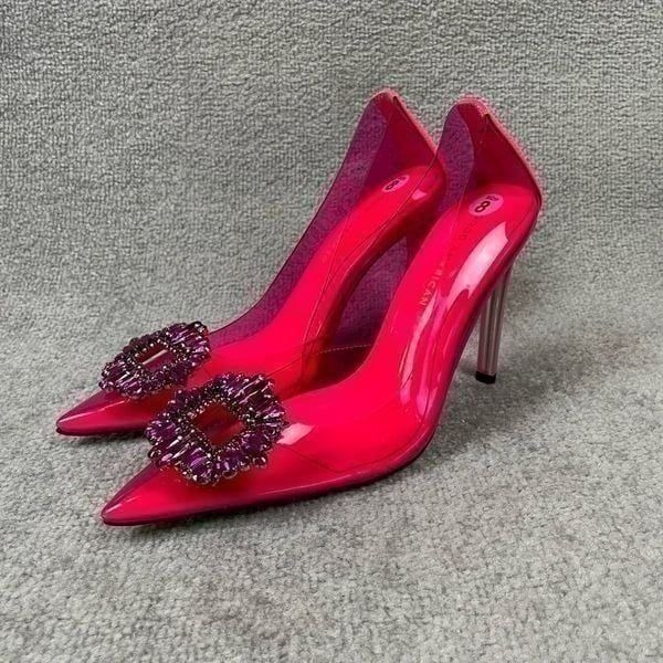 NEW Good American Cinderella Hot Pink Embellished Pump Heels Women’s 8