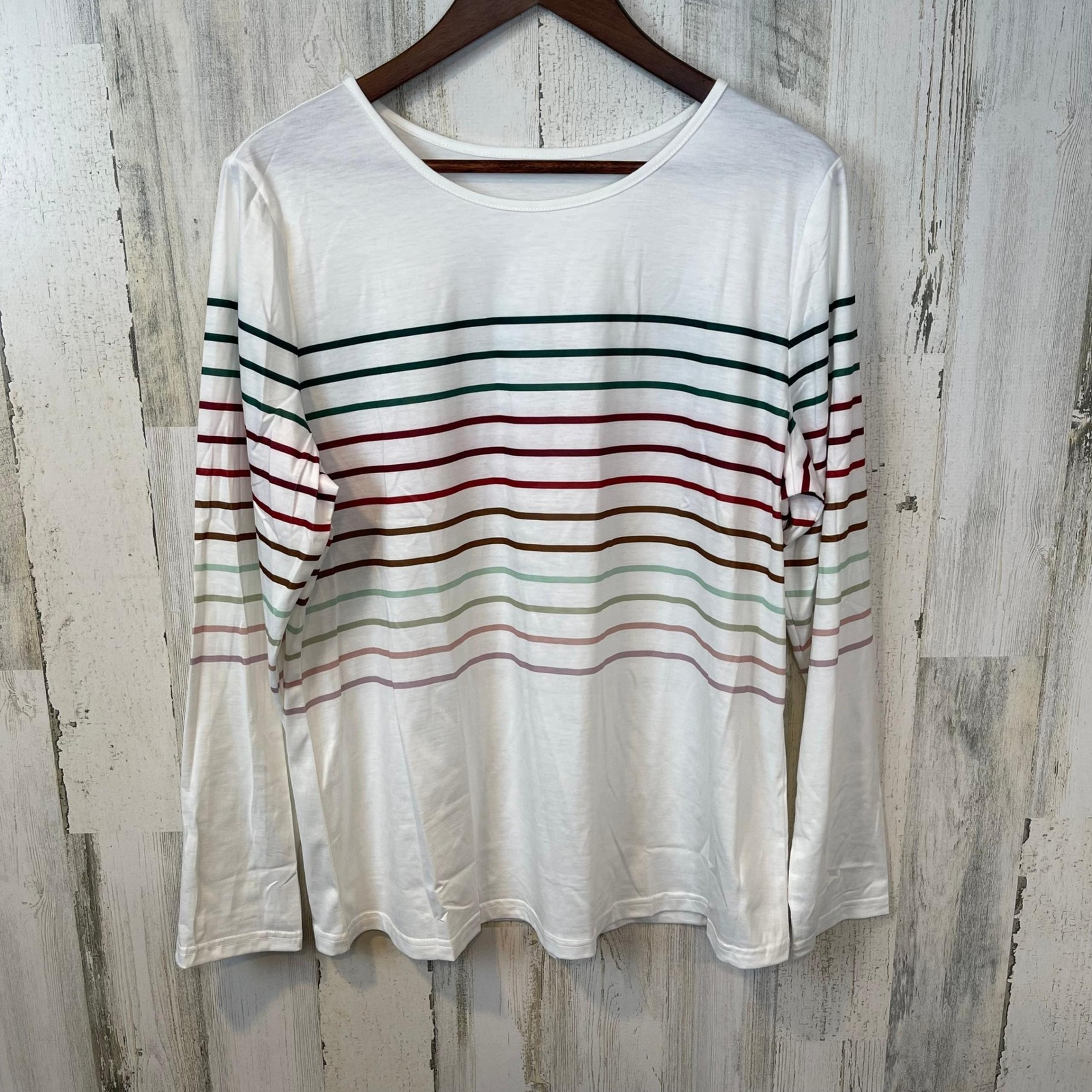Womens - NWOT Striped Long Sleeve Top Colorful Stripes Casual Tee Shirt - Sz XL - Brand Q
