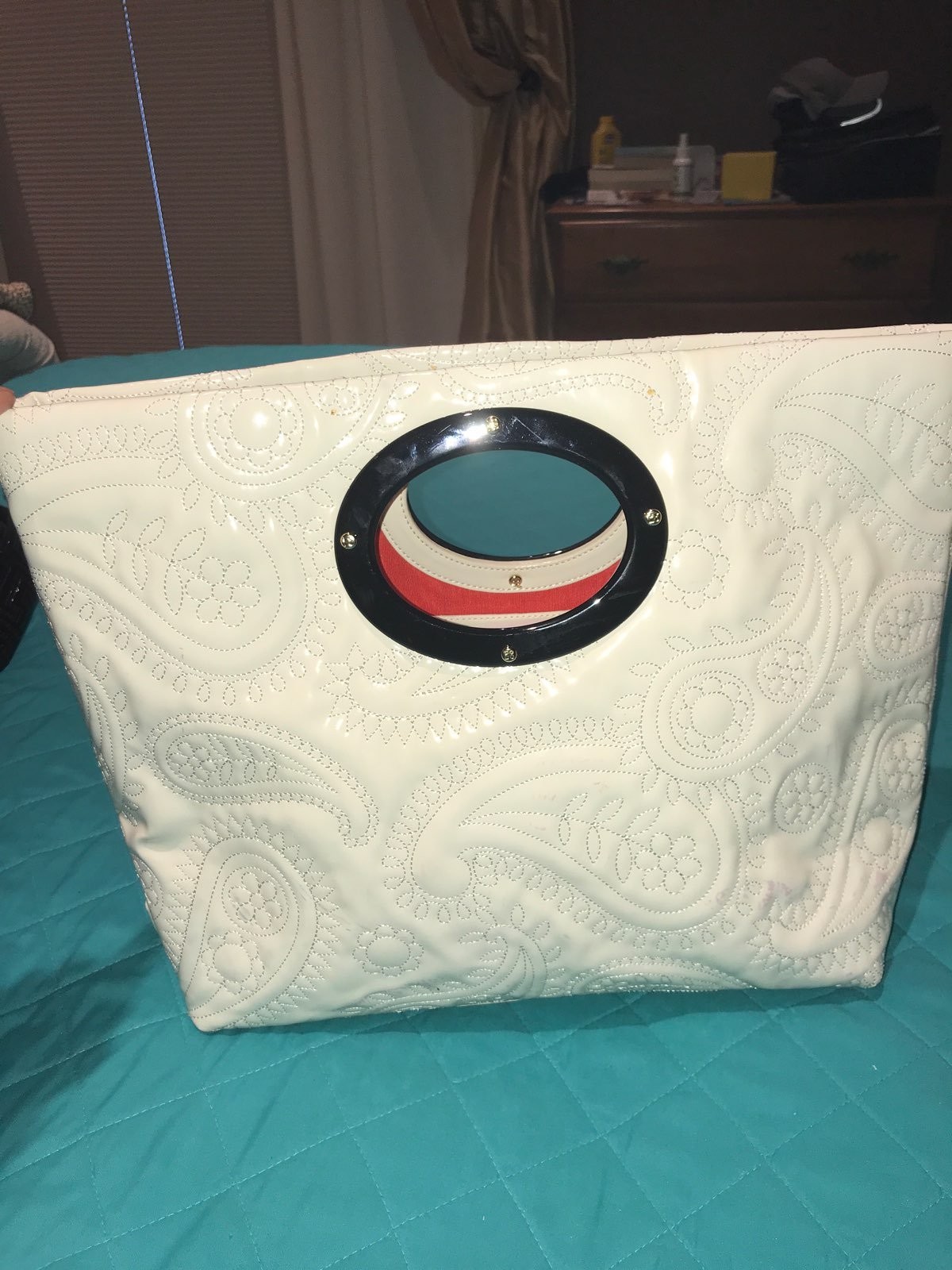 White Leather Embroidered Handbag