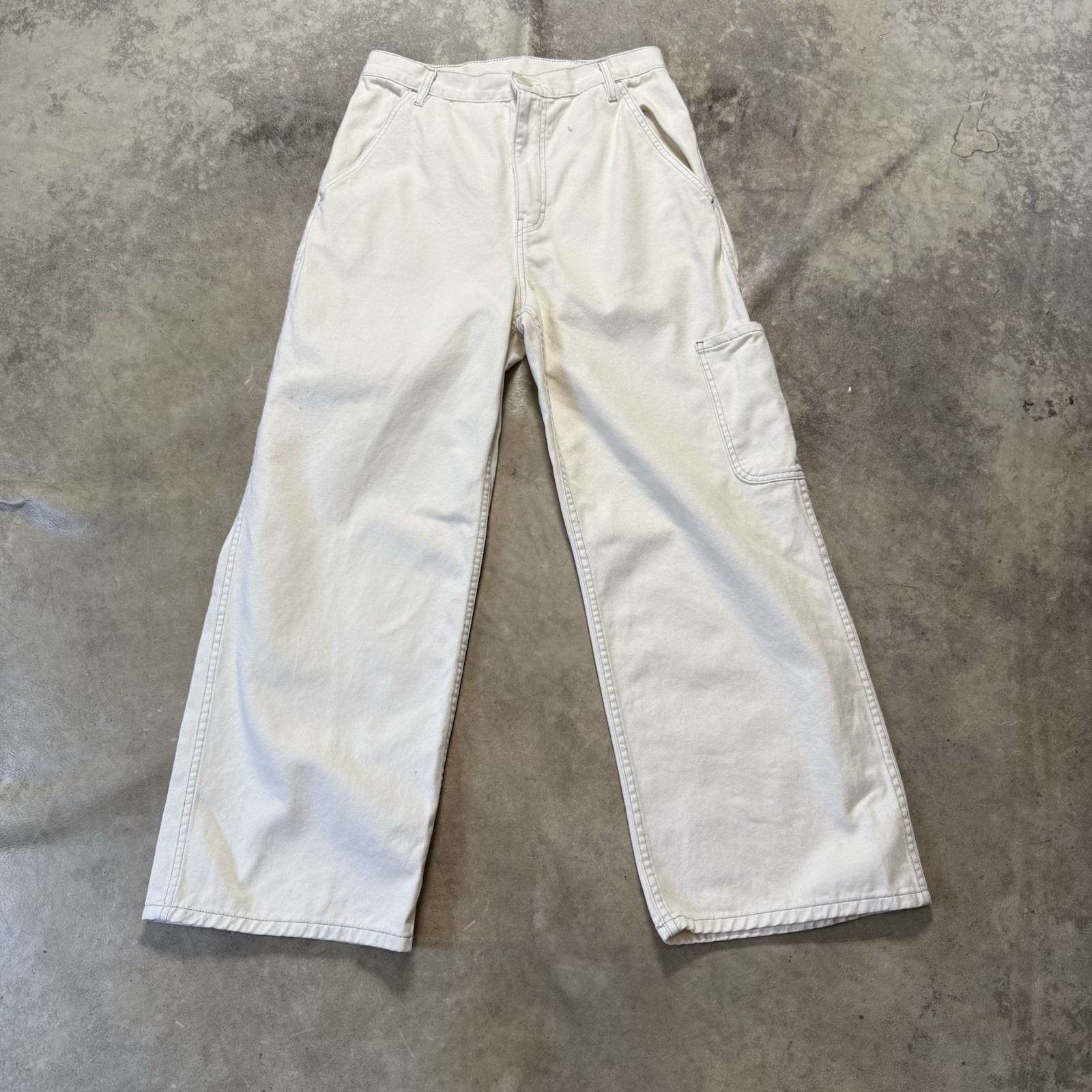 Anthropologie Atelierdelphine Jeans Womens Size Large Beige Wide Leg Denim USA