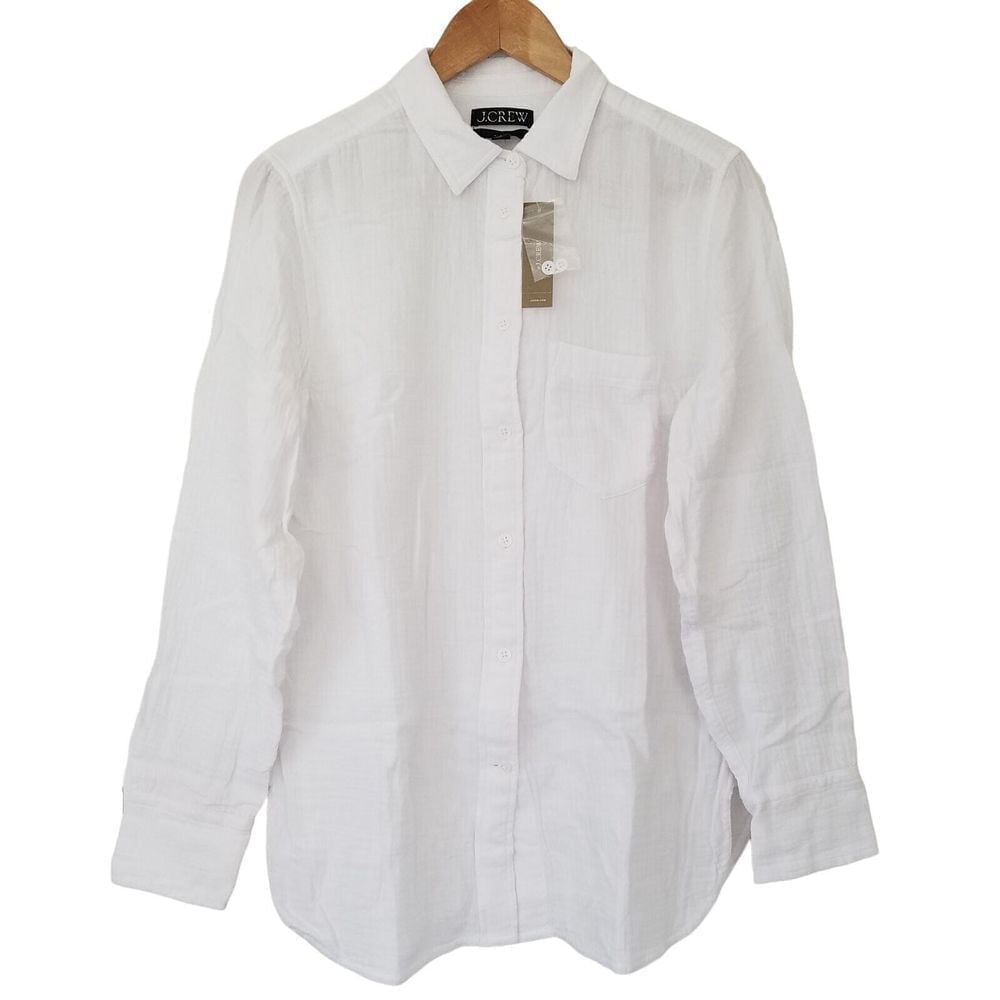 J. Crew Classic Fit Cozy Gauze Shirt Size 14 White Cotton NWT 89 AW686